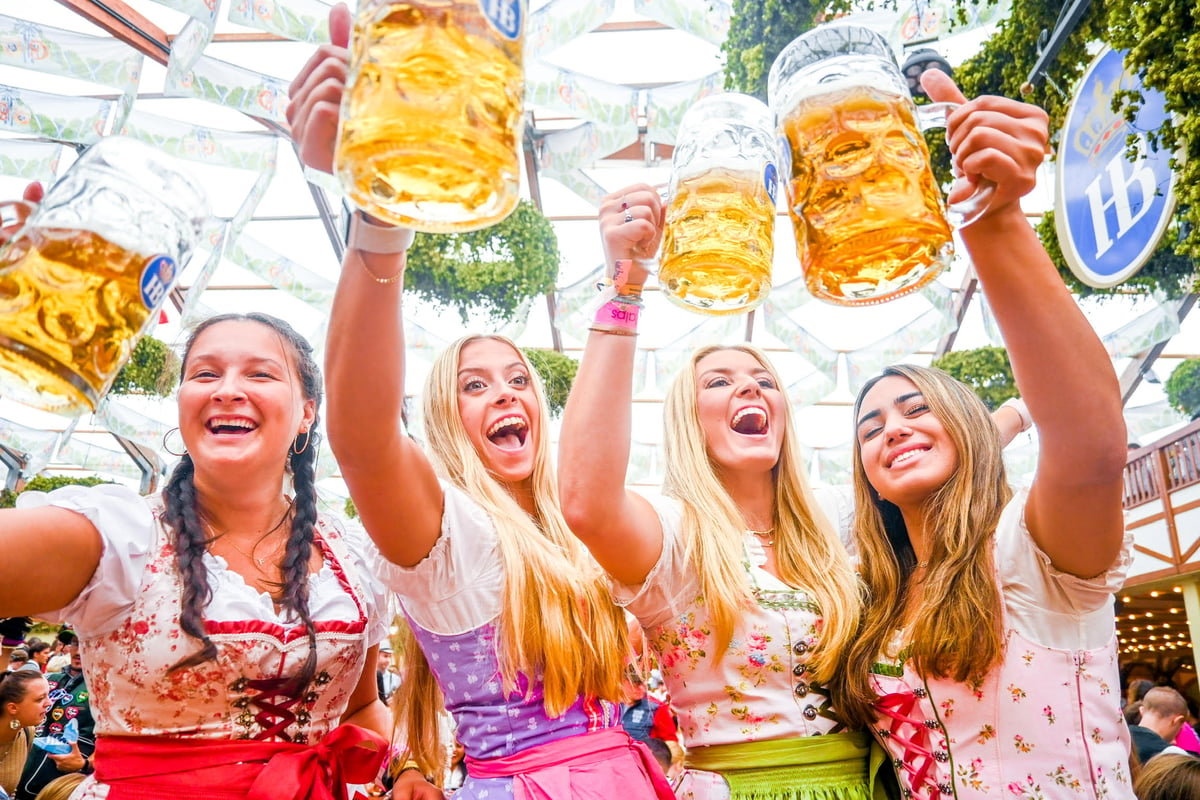 Study abroad students toasting during Oktoberfest